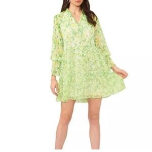 Vince Camuto Green Ruffled Sundress with Bishop Sleeves